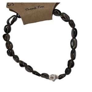 Smokey quartz skull bracelet stretch handmade gemstone